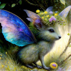 Illustration of whimsical creature with fox body, butterfly wings, and floral crown