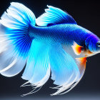 Colorful Betta Fish with Blue Body, Light Blue Fins, and Orange Accents