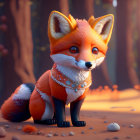 Stylized animated fox in forest with ornate necklace