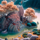 Fiery orange coral formations in surreal underwater landscape