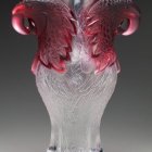 Elaborate Art Glass Champagne Flutes with Red Eagle Heads and Textured Clear/Purple Stems