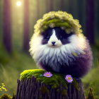 Whimsical creature with hedgehog body and panda face in mystical forest