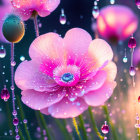 Pink Poppy Flower with Dewdrops on Dreamy Bokeh Background