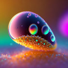 Colorful bubble with reflections in macro photography.