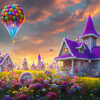 Colorful Candy-Themed Landscape with Hot Air Balloons