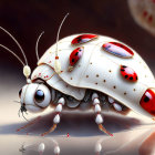 Cartoonish ladybug illustration with dreamy backdrop