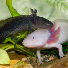 Colorful Axolotl-Like Creature Swimming in Coral Reef