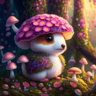 Illustration of small hedgehog creature in enchanted forest.