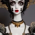 Detailed Gothic Doll with Black & Gold Attire & Elaborate Accessories