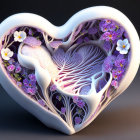 Intricate 3D heart-shaped floral and tree design in purple and white hues