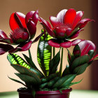 Vibrant Red and White Striped Flowering Potted Plant