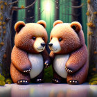 Stylized cartoon bears in whimsical forest setting