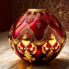 Red and Gold Vase with Intricate Patterns on Marble Surface