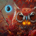 Vibrant Autumn Owl and Bird Illustration with Intense Colors