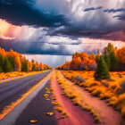 Vibrant landscape with orange foliage and dramatic sky