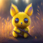 Yellow Cartoon Creature with Pointy Ears in Golden Field