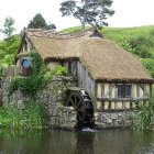 Enchanting village with mushroom-shaped houses in lush greenery