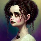 Gothic woman digital illustration with intense gaze and Victorian attire