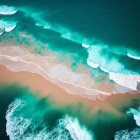 Turquoise Sea with White Waves on Sandy Beach