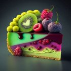 Colorful Fruit Cheesecake with Kiwi, Strawberries, Cherries, and Berry Sauce