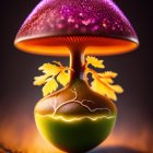 Fantasy-themed image of glowing mushroom on green fruit