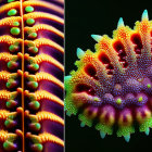 Detailed textures and vivid colors of vibrant fern and sea anemone showcase natural beauty