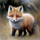 Realistic illustration of red fox with vibrant orange fur in natural setting