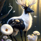 Majestic fantasy deer with glowing antlers in mystical forest