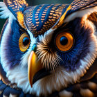 Detailed digital art: Vibrant owl with striking orange eyes