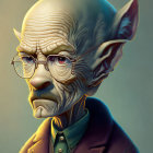 Male figure with elf-like ears and glasses, looking pensive with subtle frown.