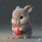 Animated bunny in cozy sweater holding heart-shaped object with soft lighting and sparkles.