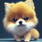 Fluffy Pomeranian Dog in Forest with Blue Eyes and Butterfly