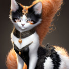 Majestic cat illustration with orange tail and ornate collar