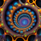 Colorful Spiral Fractal Art in Blue, Orange, and Turquoise