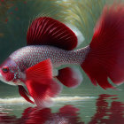 Colorful Betta Fish Digital Art with Red Fins and Blue Body