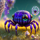 Colorful Spider Artwork with Blue and Purple Hues on Abstract Background