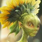 Green lizard-like creature with expressive eyes and plant-like features