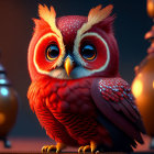 Colorful 3D illustration of whimsical owl in ambient setting