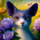 Grey and White Kitten Among Colorful Flowers and Blossom