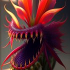 Exotic purple plant with orange and red petals in atmospheric setting