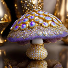 Violet cap mushroom with sparkling gems and gold accents in a golden setting