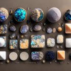 Diverse Sparkling Geodes, Crystals, and Stones Array