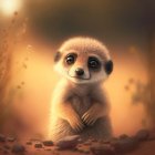 Alert meerkat in golden-hued setting with soft foliage focus