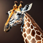 Detailed View of Spotted Giraffe's Long Neck on Brown Background