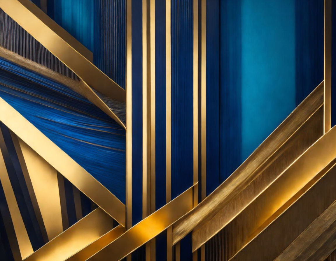 Metallic Gold Geometric Structure on Dark Blue Textured Background