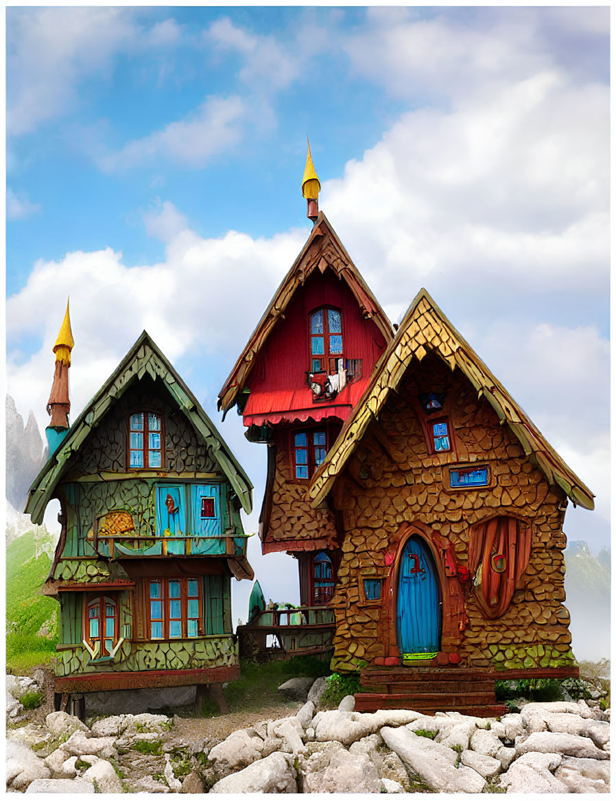 Colorful Fairytale Cottages Amid Lush Greenery