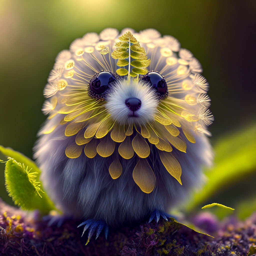 Fluffy rodent-like creature with golden leaf scales in greenery