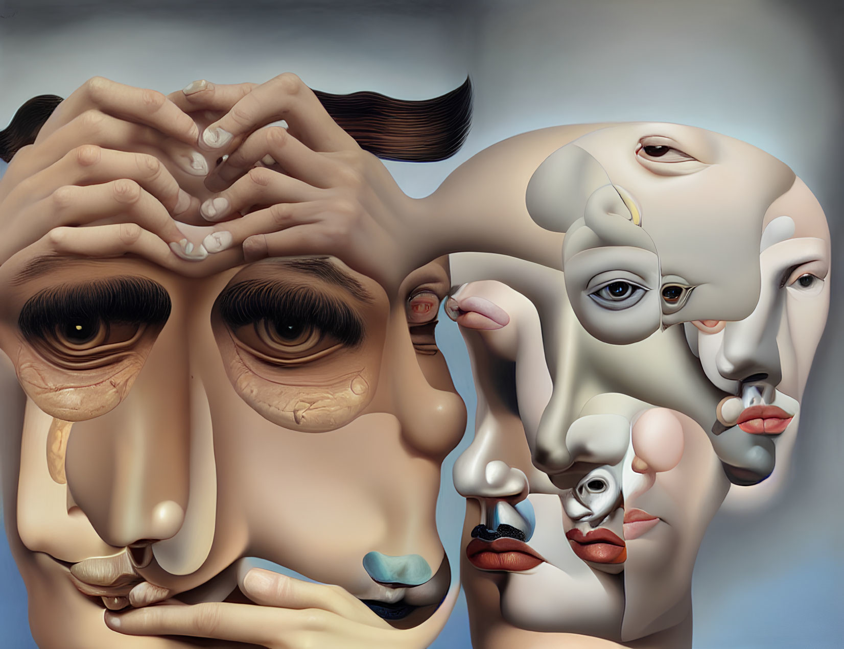 Surreal Artwork of Overlapping Distorted Faces