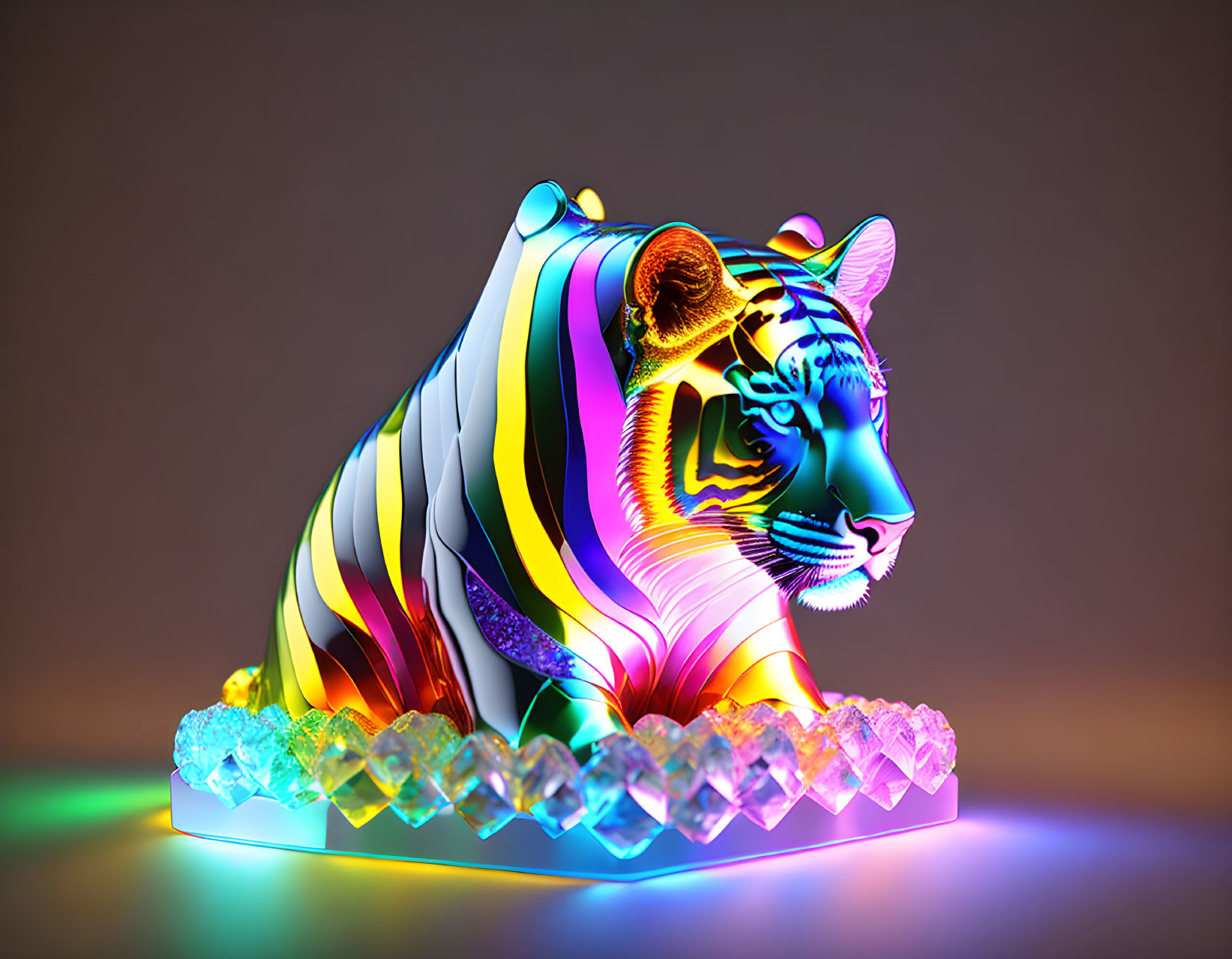 Colorful Stylized Tiger Artwork on Crystal Base & Gradient Background