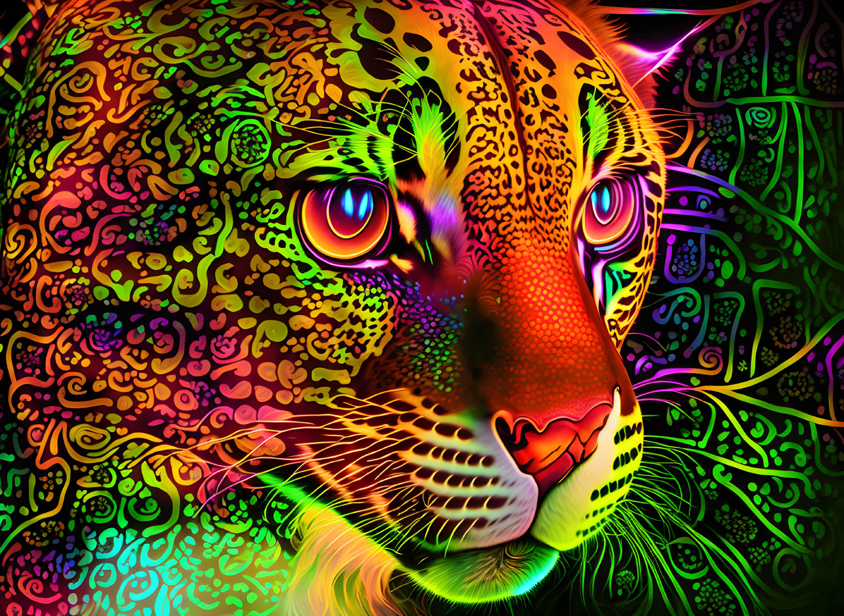 Colorful Jaguar Illustration with Psychedelic Patterns